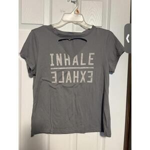True Craft Gray Short Sleeve T-Shirt with Inhale Exhale Print